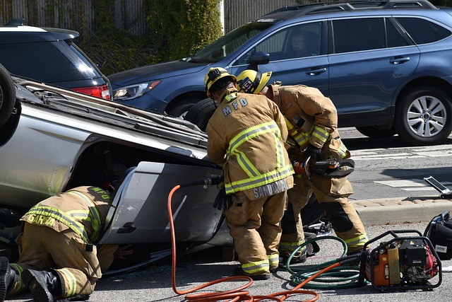 Car accident scene with damaged vehicles