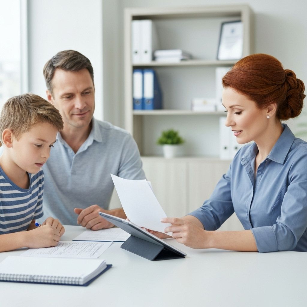 Insurance agent helping family