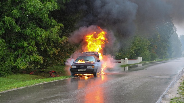 Car accident scene with damaged vehicles