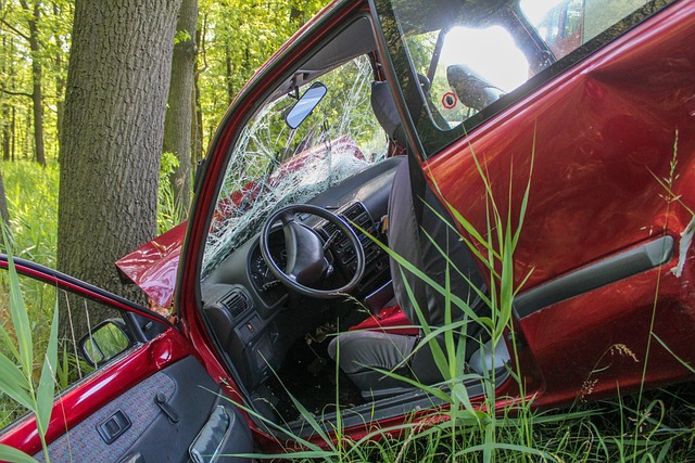 Car accident scene with damaged vehicles
